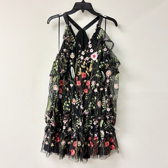 Alexis Adeline Embroidered Floral Cold Shoulder Mini Dress Black Women's Size S - Picture 3 of 6